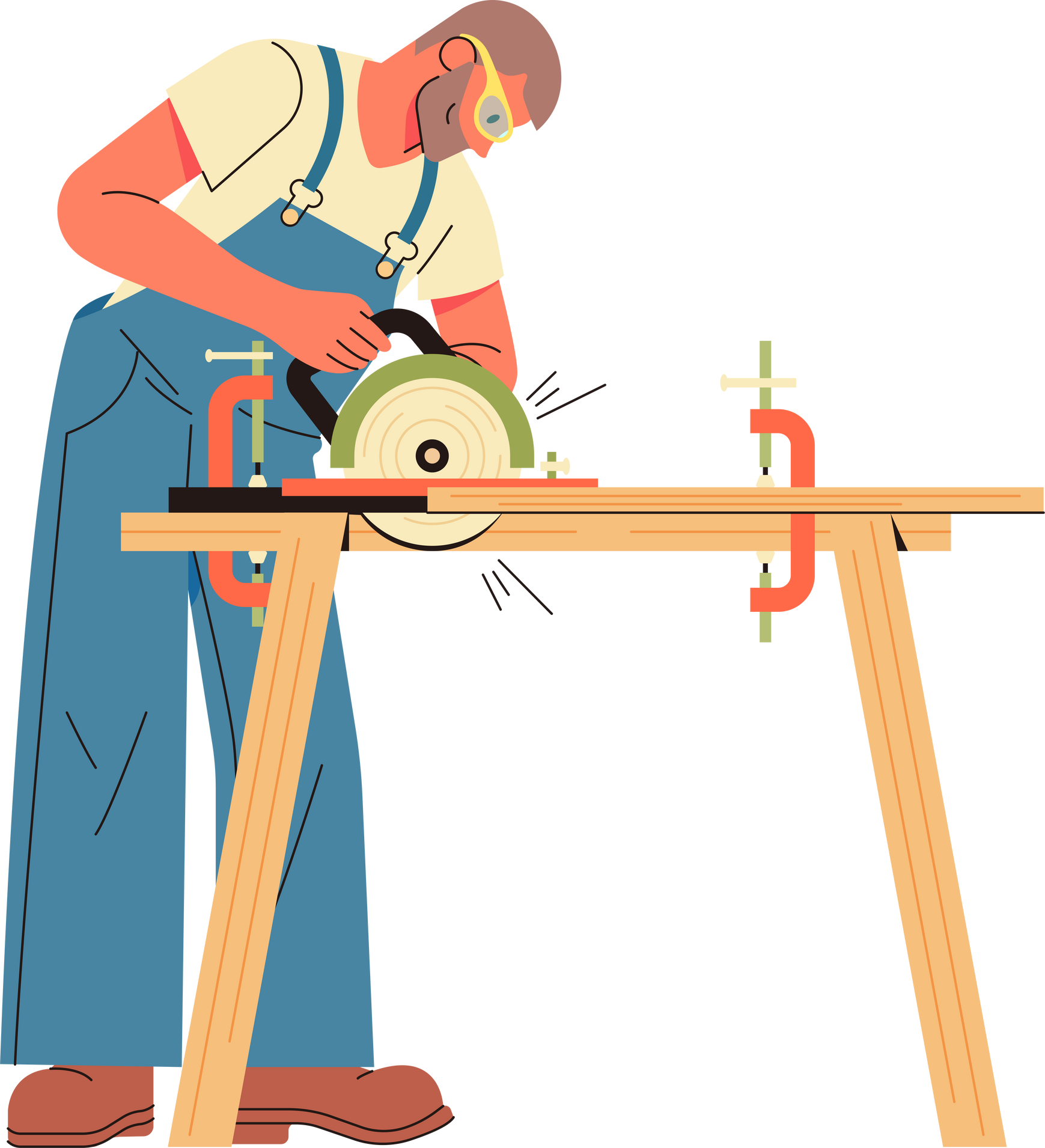 Labor Day People illustration-carpenter sawing wood